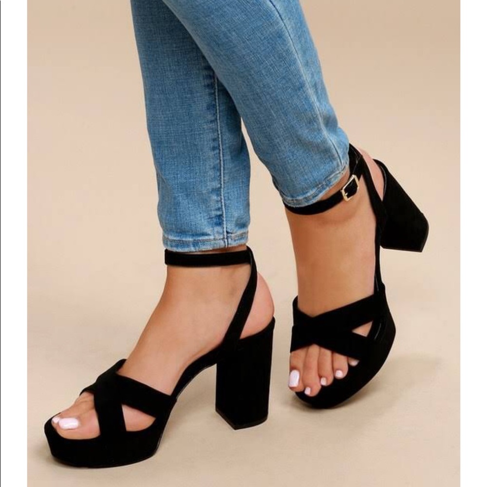 Lulus Selah Black Suede Ankle Strap Heels